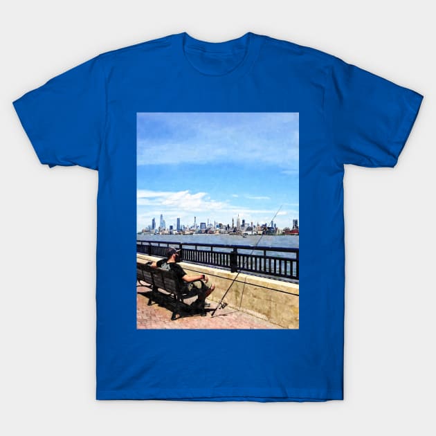 Liberty State Park - Man Fishing T-Shirt by SusanSavad